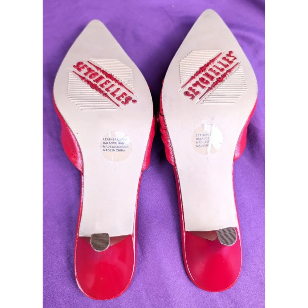 Seychelles Leather Raquel Red Sz 8 Goth Pointed Toe Layered Bow Slip on 3